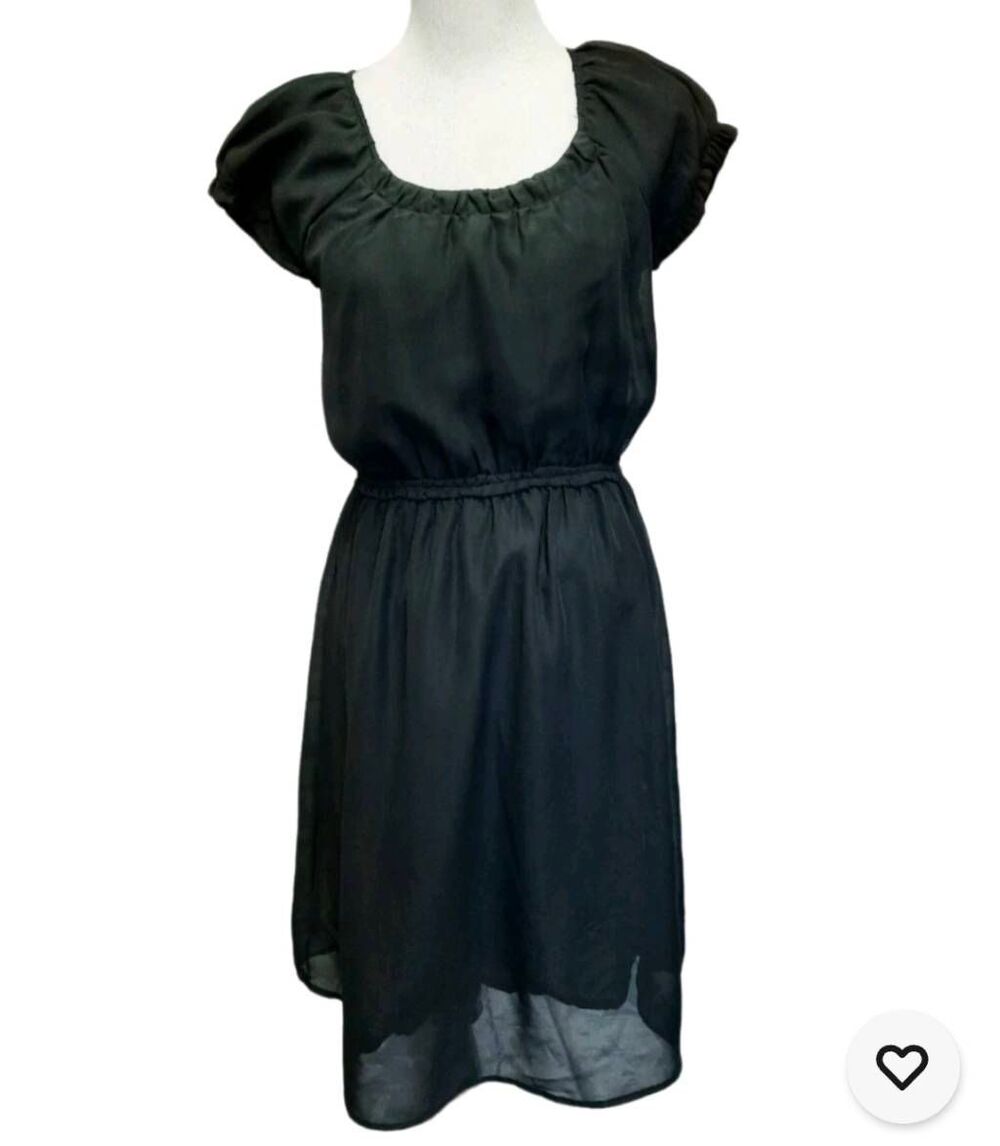 Bella Bird Black Peasant Dress Size M Polyester Georgette Cotton Lined Cap Sleev